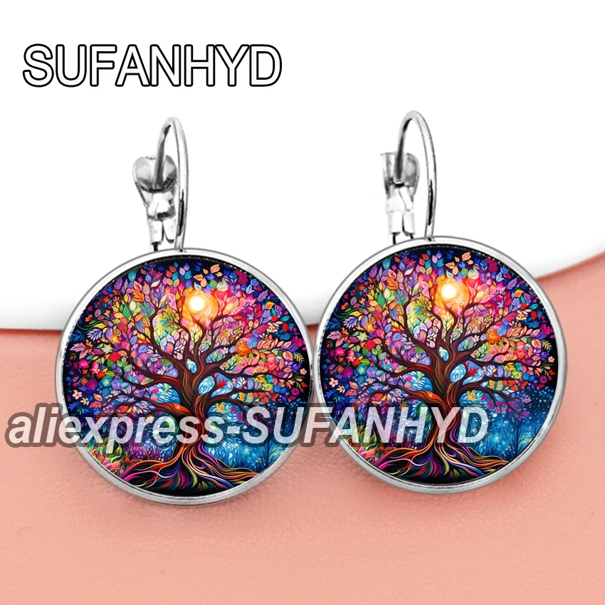 Beautiful Tree Stud Earrings for Women Trees of Life Hoop Earring  Bright Color Leaf Summer Ear Jewelry Girls Gift