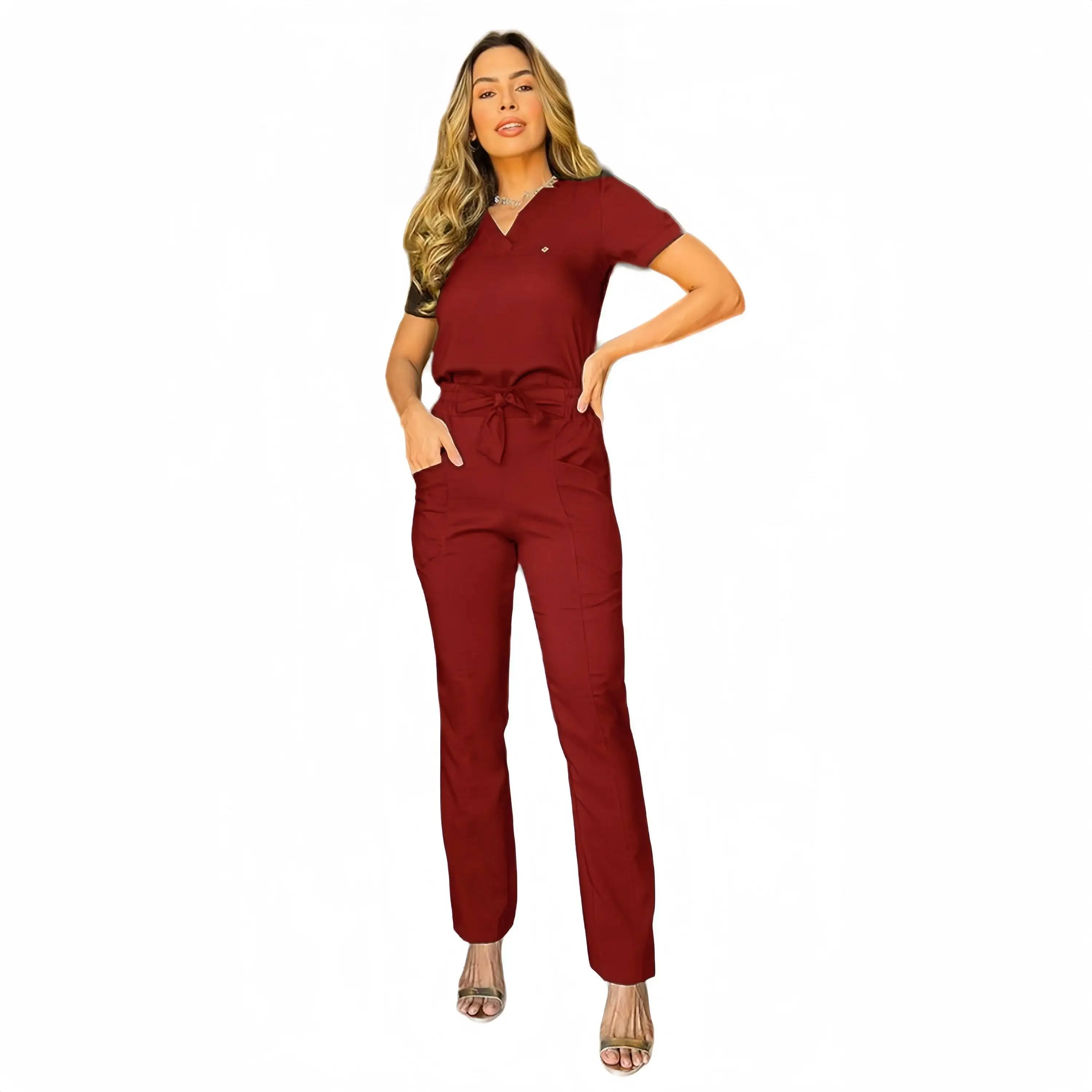 

Women Suit Stylish High Quality V-Neck Medical Set Beauty Salon Spa Spandex Hospital Scrubs Uniforms Sets