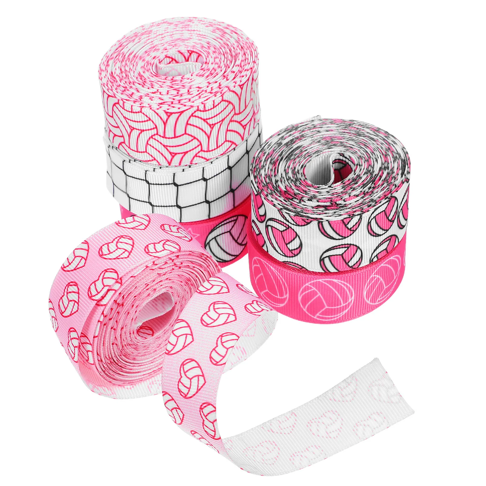 6Pcs Pink Volleyball Grosgrain Ribbon 5 Yards Each Sports Theme DIY Crafting Ribbon for Party Favors Wrapping Cheer Decorations