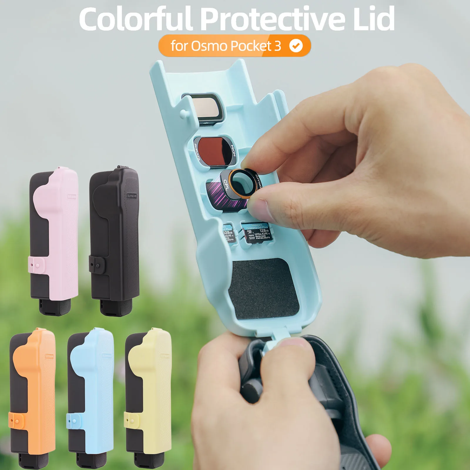 Пластиковый красочный чехол для защиты объектива камеры для DJI Osmo Pocket 3, верхняя крышка с защитой от падения и шейным ремешком для хранения фильтра