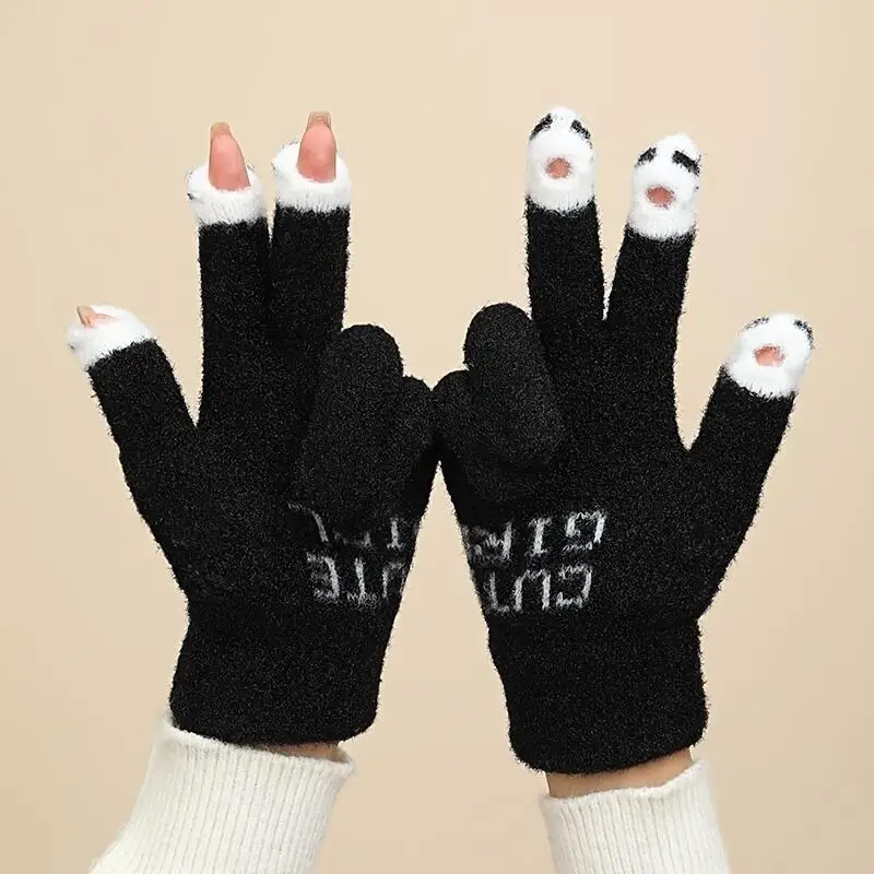 Women Winter Knitted Gloves Cute Half Finger Open Tip Gloves Outdoor Warm  Gloves