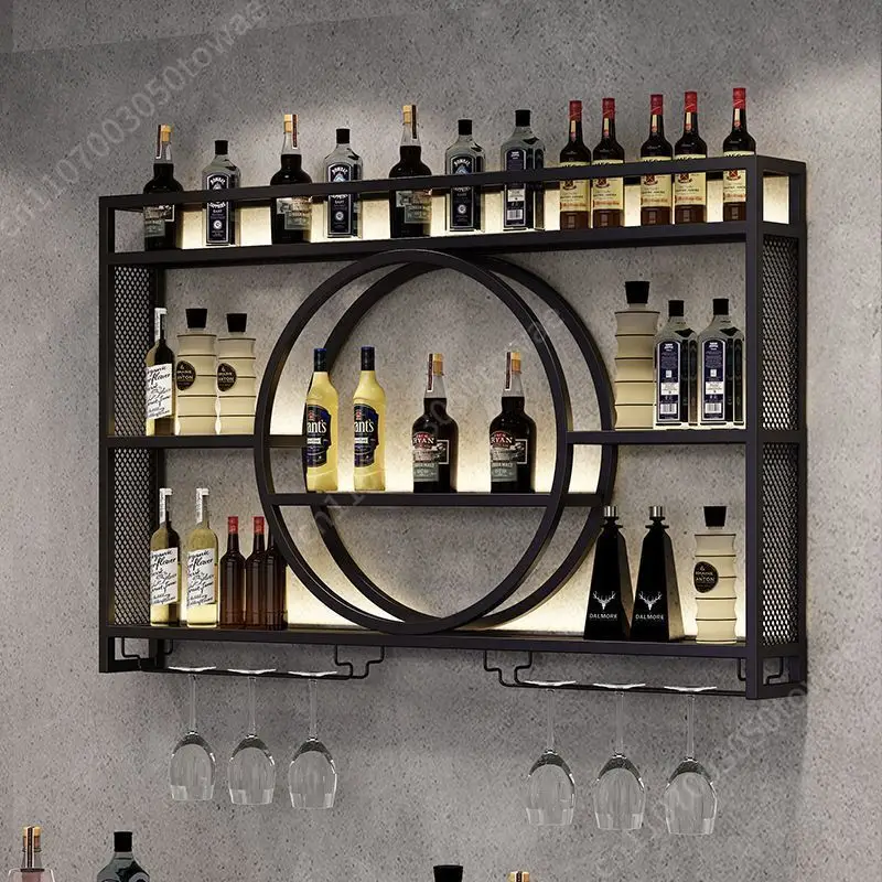 Wandmontiertes Weinregal mit Glashalter im Industriestil Schwarzer Metall-Weinflaschen-Organizer für Hausbar & Küche