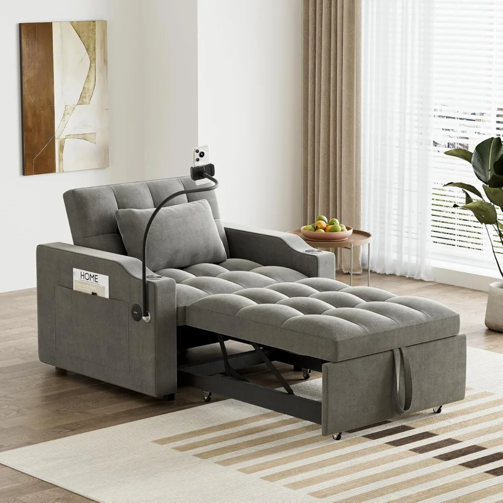 

3 in 1 Single Sleeper Sofa Chair with Pullout Bed, Convertible Pull Out Couch with Adjustable Backrest, Modern Chaise Lounge wit