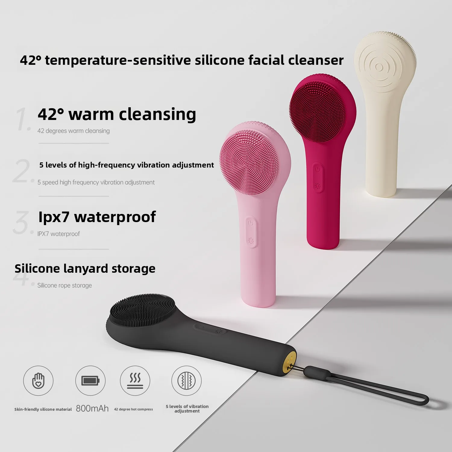 Warm Heating Silicone Facial Cleansing Brush Electric USB Rechargeable Face Washing Cleanser