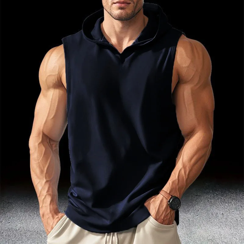 Gym Solid Color 2024 Brand New Men's Tank Tops Vest Sleeveless Tees For Male Hooded Man Vests Tops Hip Hop Men Tank Top T shirt image 3
