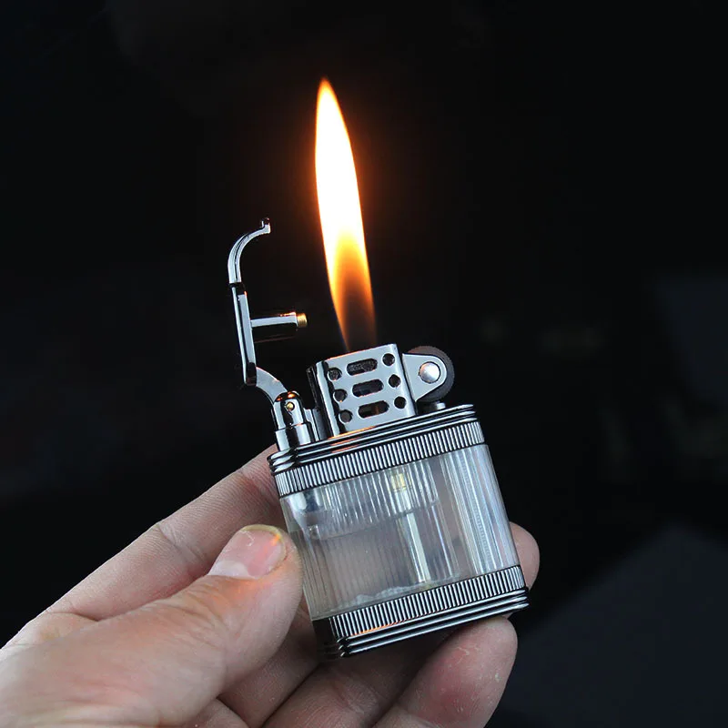 

Retro Inflatable Butane Lighter with Visual Window Flint Grinding Wheel Butane Gas Open Flame Smoking Accessories Gift for Men