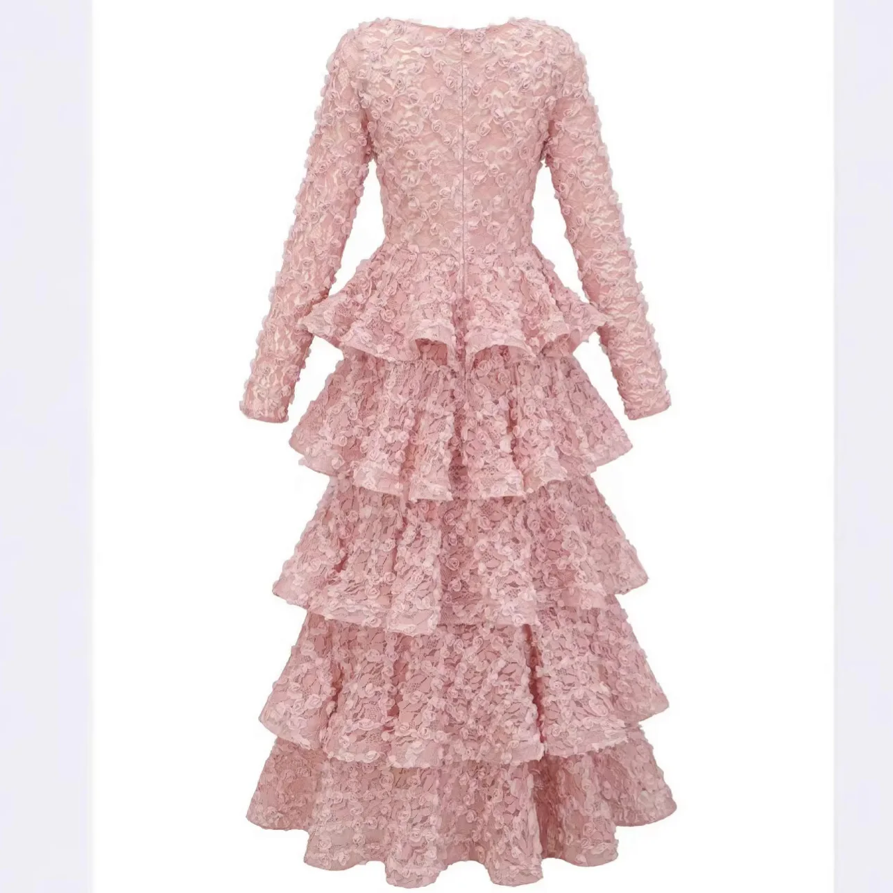 Summer Embroidery Lace Prom Dress Women French Luxury 3D Flower Short Sleeve Long Dresses Party Bodycon Holiday Cake Vestido