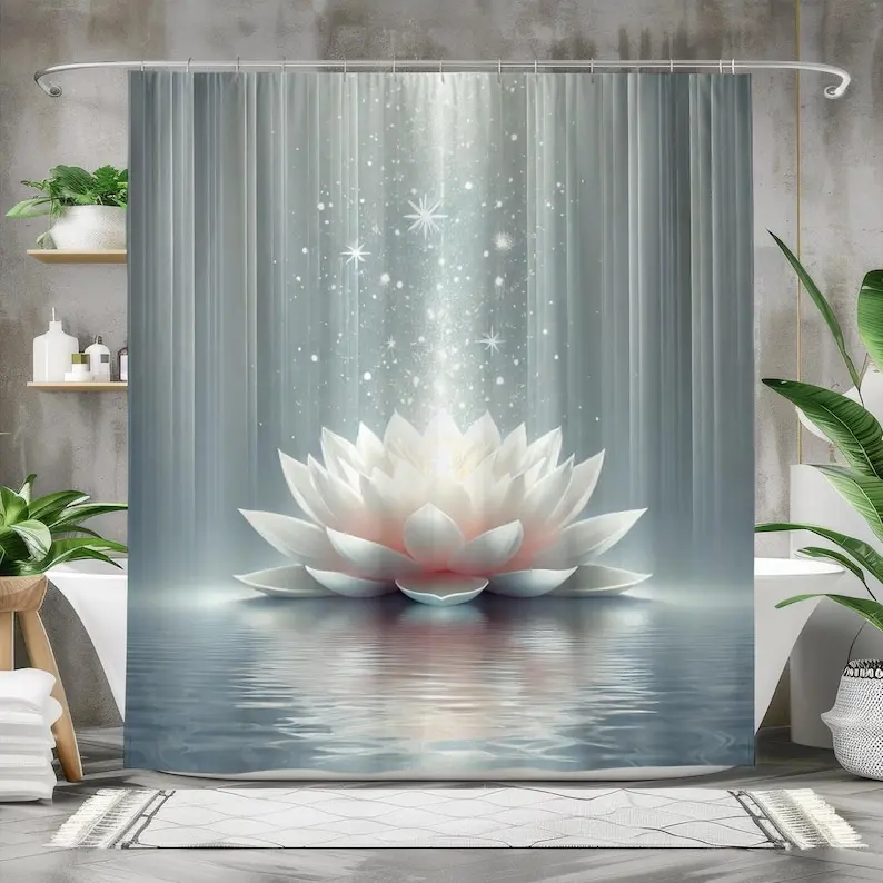 Rideau de douche fleur de Lotus sérieux-Design Tranquility Zen, tissu imperméable pour un décor de salle de bain élégant