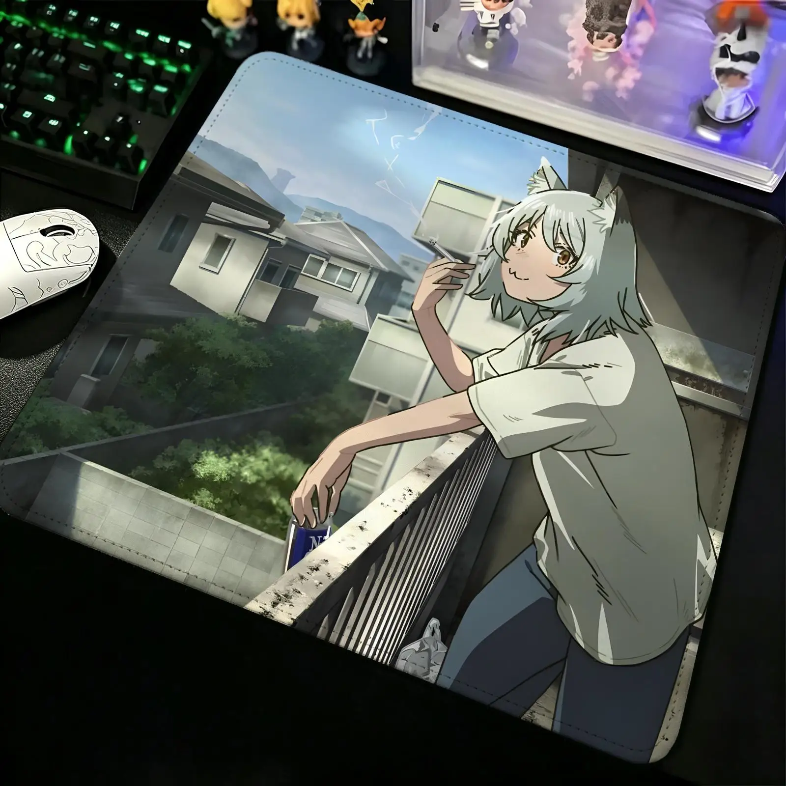 Compact Gaming Mat Reinforced Stitched Border, S/M/L Sizes Portable Laptop Desk Pad for Office & E-sports Chainsmoker Cat
