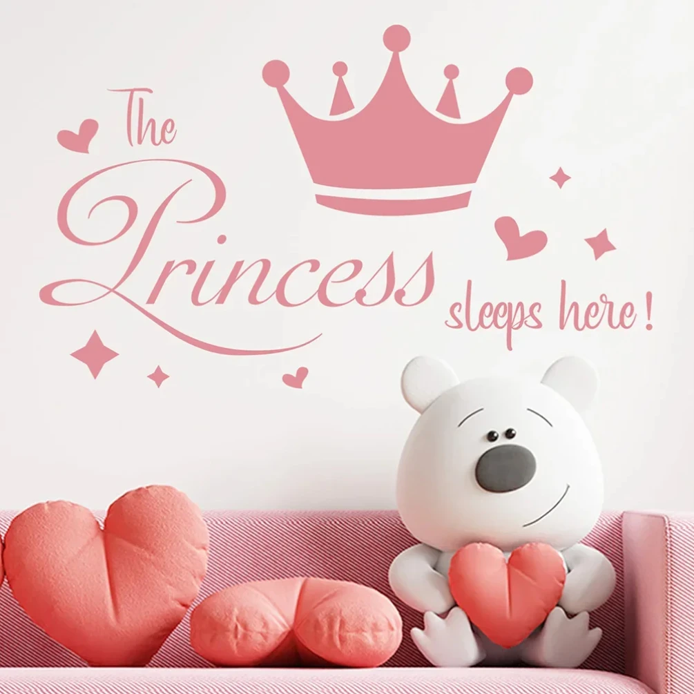 

The Princess Sleeps Here The Crown Custom Girls Room Wall Stickers DIY Wall Decoration Nursery Kids Baby Room Wall Sticker