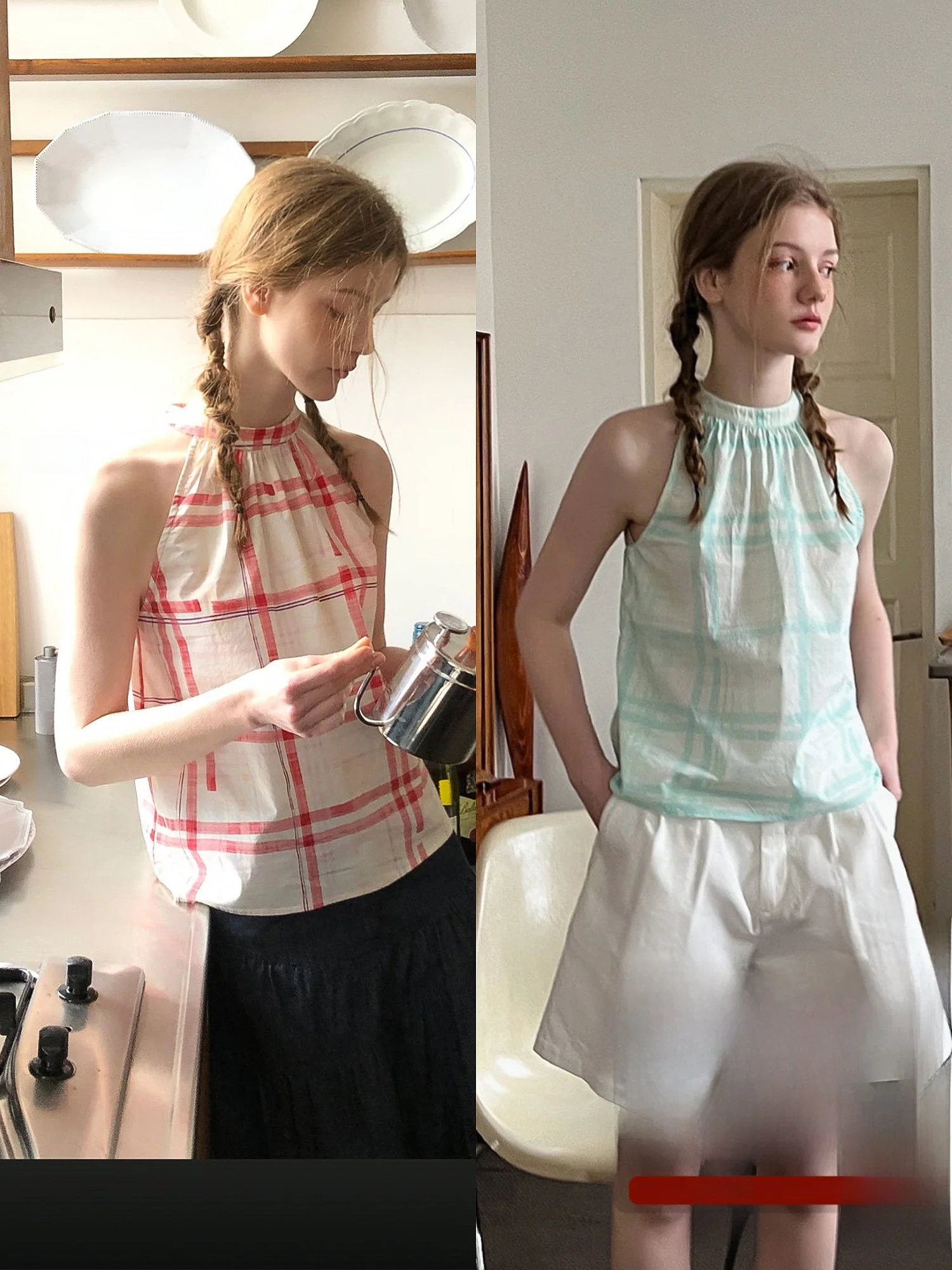 

Ретро-жилет из хлопка с ручной росписью в клетку для девочек, облегающий, с открытой спиной, удобный, дышащий, летний, модный