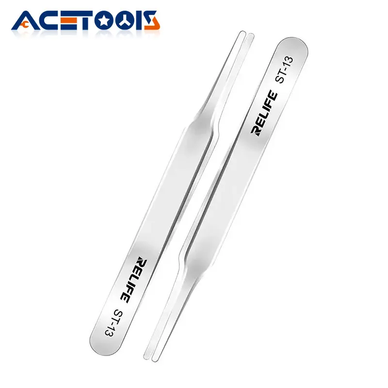 RELIFE ST-13 Precision Non-magnetic Flat-head Tweezers Are Used for Mobile Phone Integrated Circuit Repair and Production Tools