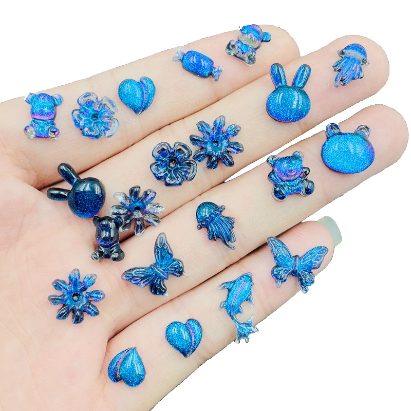 100 Pcs New Mini Kawaii Mixed Cartoon Goldfish Bear Resin Scrapbook Rhinestones 3D For DIY Manicure Accessories Decorations N35