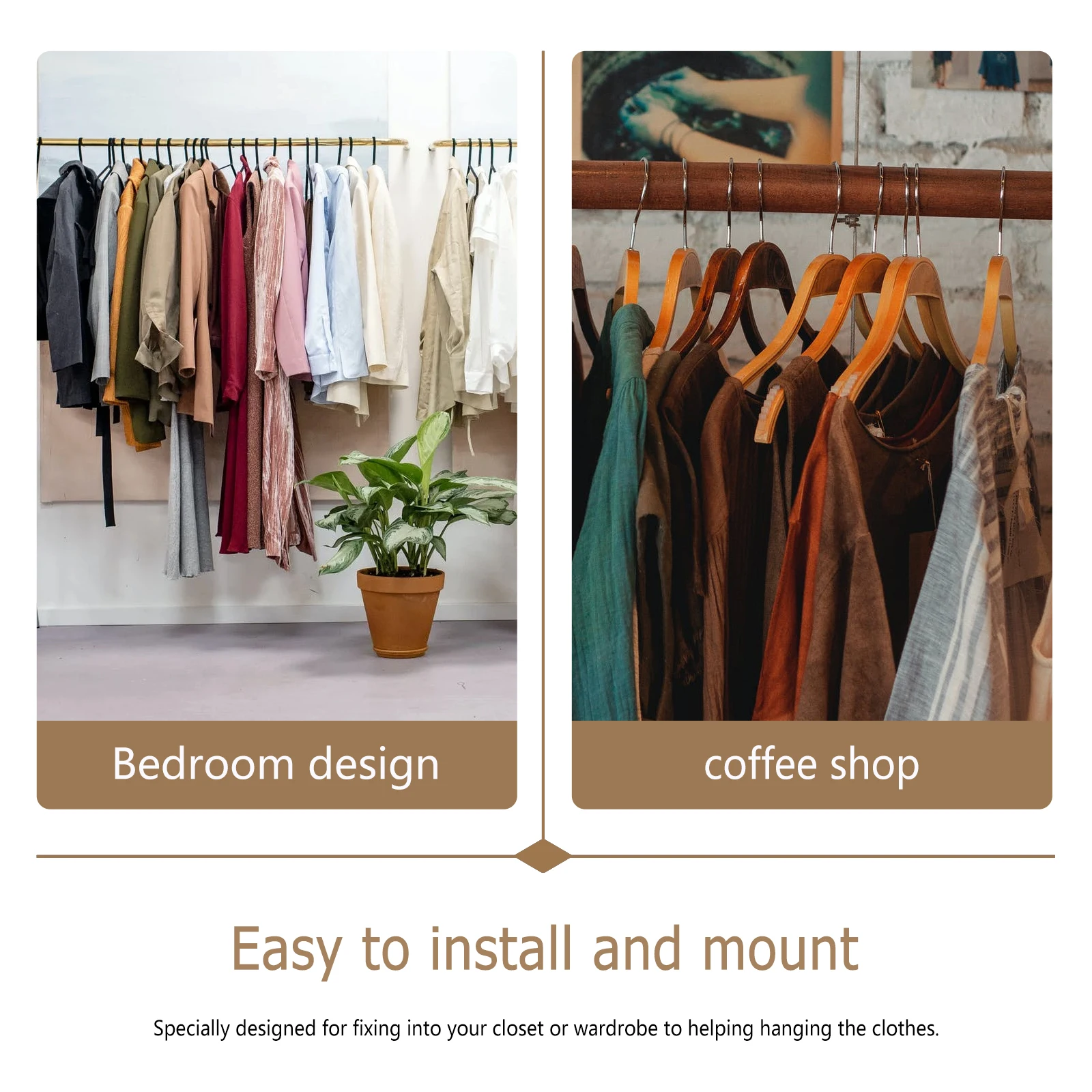 

2Pcs Wood Clothes Hanging Rods Thickened Closet Rail for Bedroom Wardrobe Storage Heavy Load Capacity Easy Install Surface