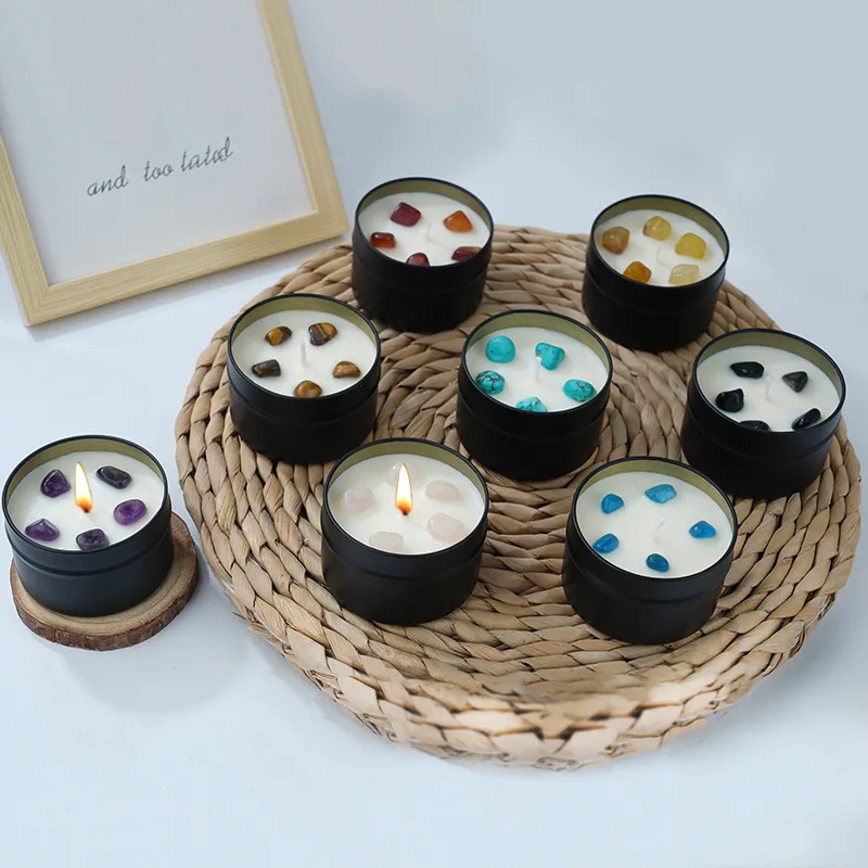 Velas de aromaterapia de piedra de cristal, tarro de cera para sopa, regalo, cera de soja sin humo, incienso de sándalo de vainilla para el hogar, velas ahumadas