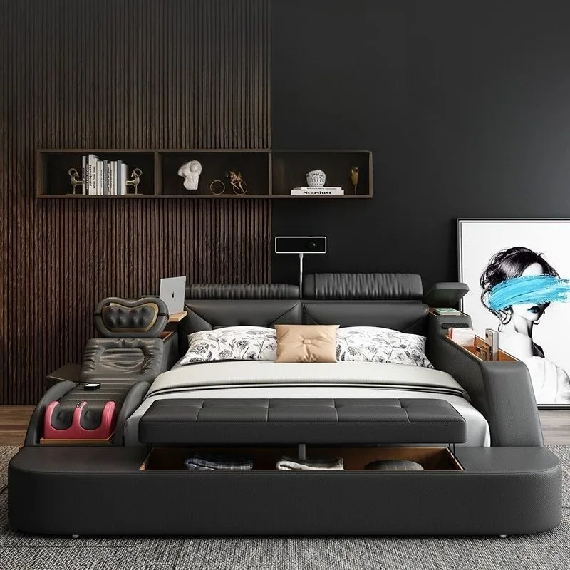 & King Sleeping Luxury Bed Storage Frame Nordic Upholstered Bed Double 180x200cm Queen Size Full Size Home Bedroom Furniture