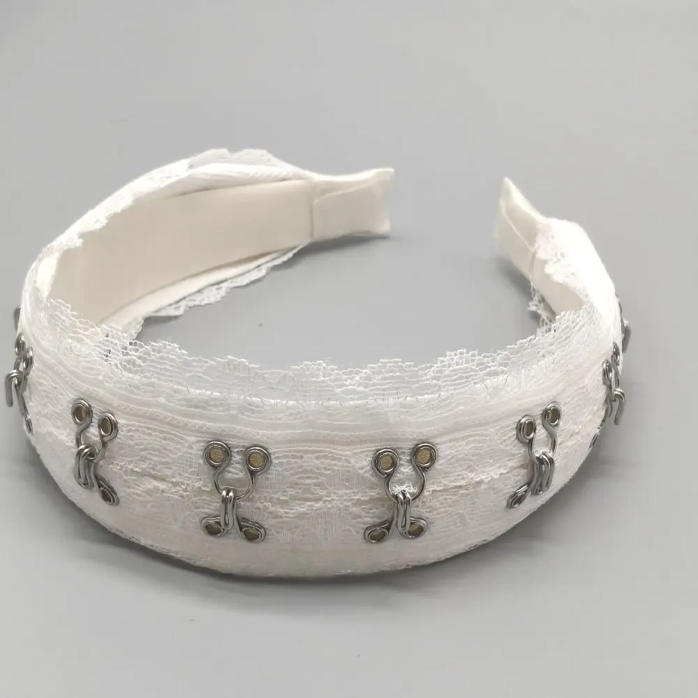Black White Lace Headbands Metal Hook Buckle Sweet Style Fabric Hair Hoop Hair Accessories Dark Steampunk Fashion Hair Band