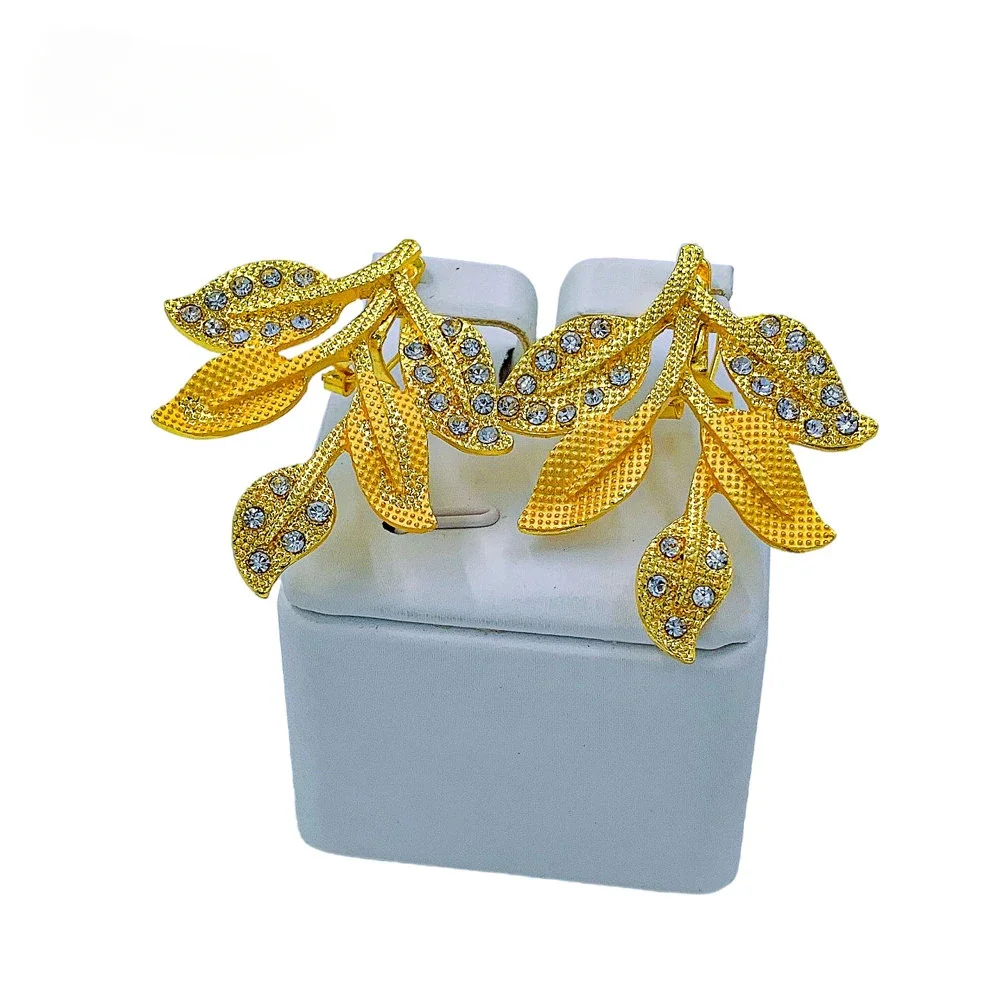 Luxury Dubai Jewelry Set For Women Charm Leaf Necklace Earrings Wedding Party African Set Gold Color Accessories