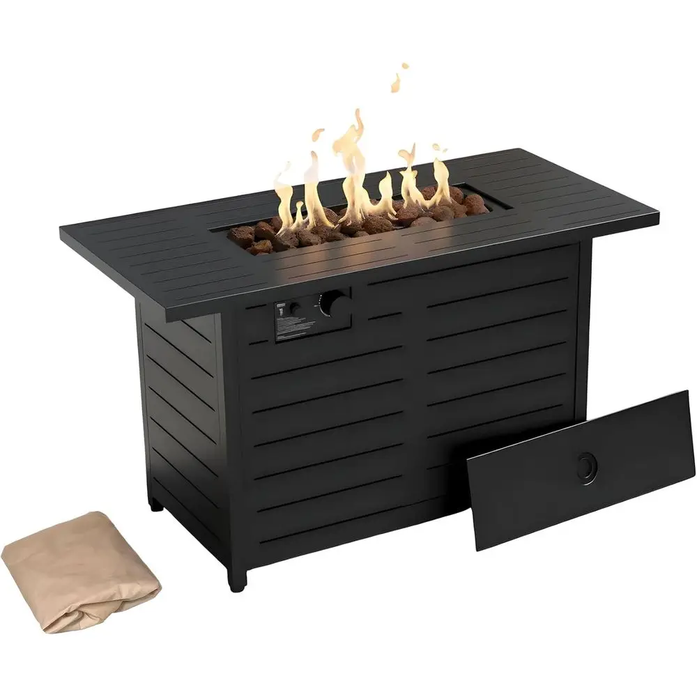 

Уличный пропановый стол-кострище 42 дюйма, 50 000 BTU, из нержавеющей стали с порошковым покрытием, в комплекте с лавовыми камнями, черный