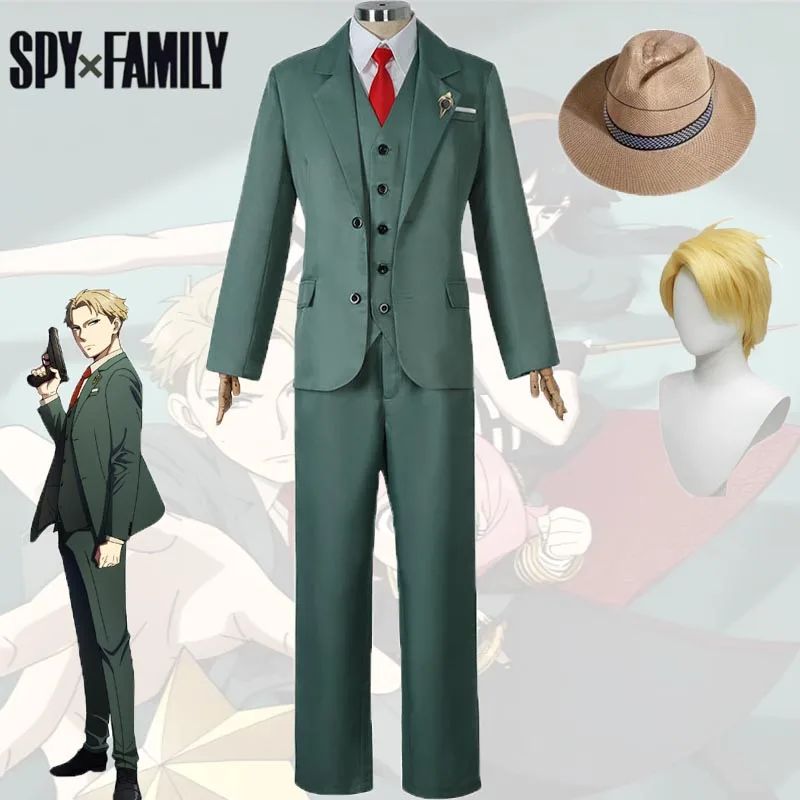 Anime Spy X Family Loid Forger Cosplay Costume Short Wig Hat Light Green Full Set Suit Outfit Halloween Party Clothes For Men