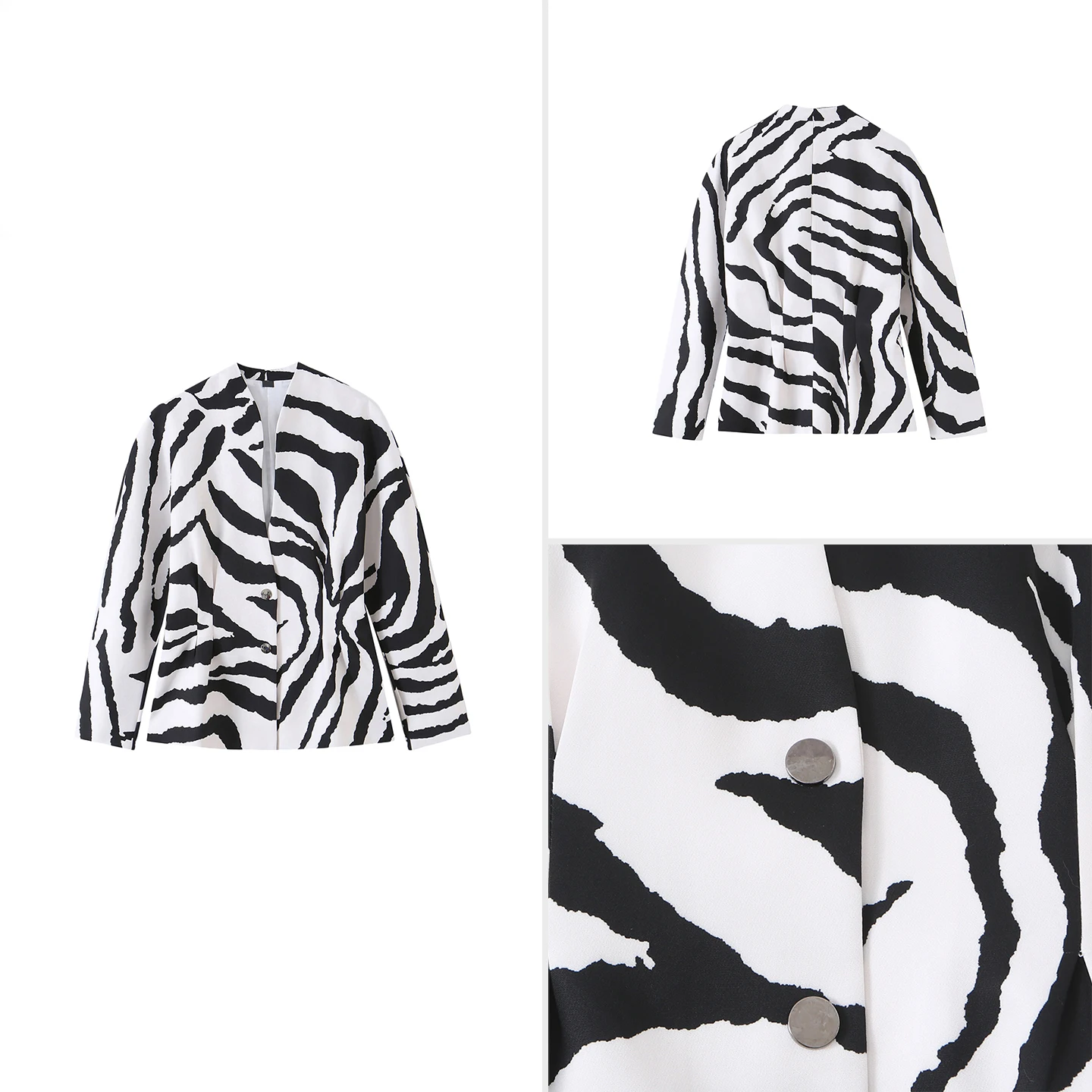 Fashionable Zebra Stripe Button up Stand Collar Suit Jacket Women's Summer 2026 New Arrival Versatile Matching Style Outerwear