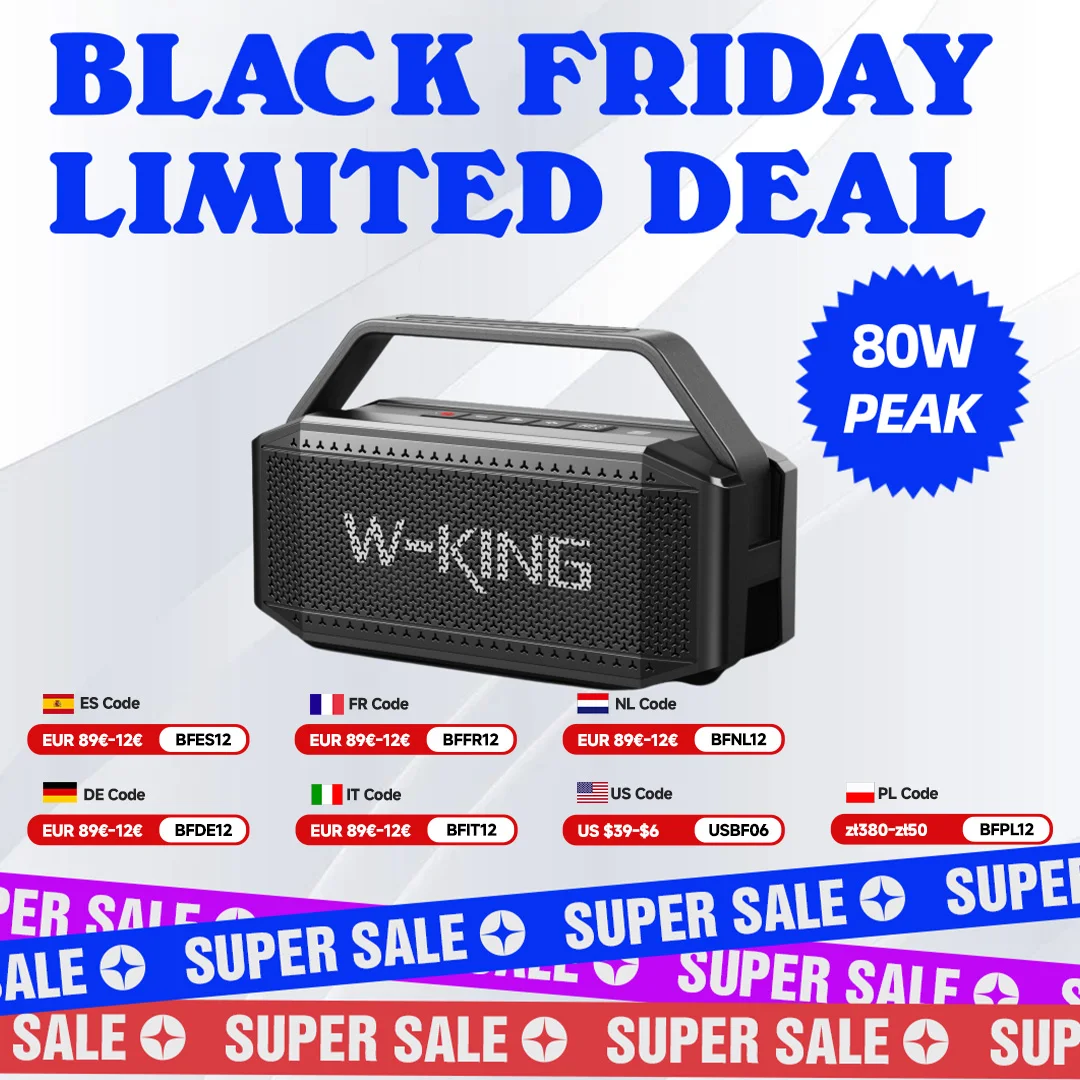 W-KING 100W Peak 60W RMS Deep Bass Bluetooth Speaker, IPX6 Portable Waterproof Loud Bluetooth Speakers Wireless with Subwoofer