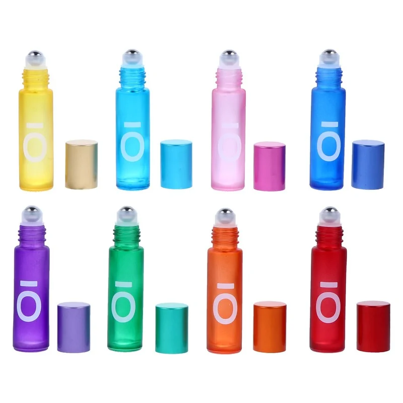 8Pcs 10ml Mix Color Refillable Essential Oil Roller Bottle with Stainless Steel Roller Ball  Empty Essential Oil Storage Bottles