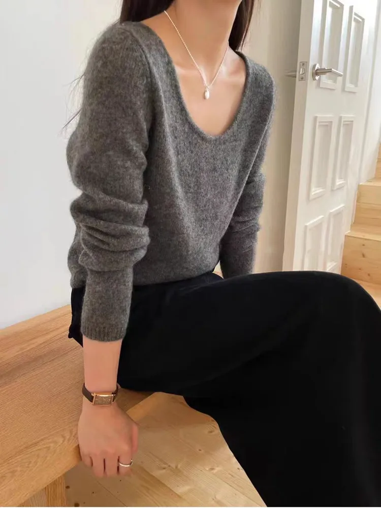 Cashmere Knitted Sweaters Women\'s 100% Merino Wool U-Neck Fashion Pullover 2024 Winter Autumn Korean Fashion Clothing Top Female