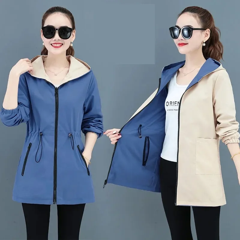 

Double-Sided Trench Coat 2024 New Korean Casual Spring Autumn Loose Mid Long Windbreakers Outerwear Gabardina Mujer G02