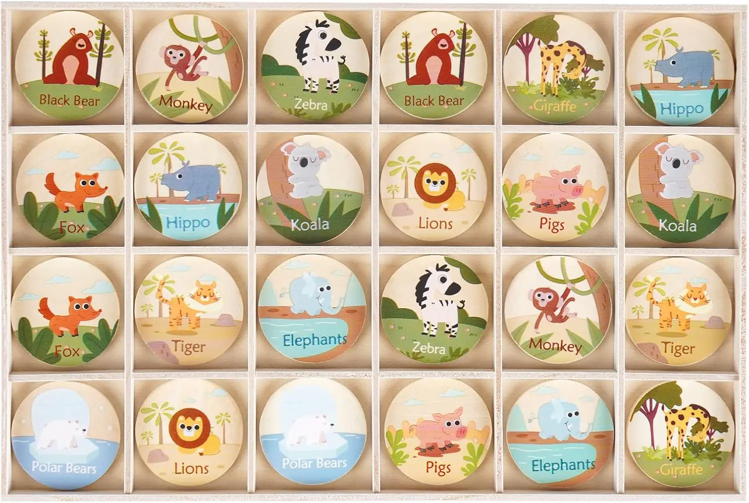 

24Pc Animal Memory Matching Cards, Wooden Educational Game for Kids Ages 3-5, Brain-Boosting Travel Board Game