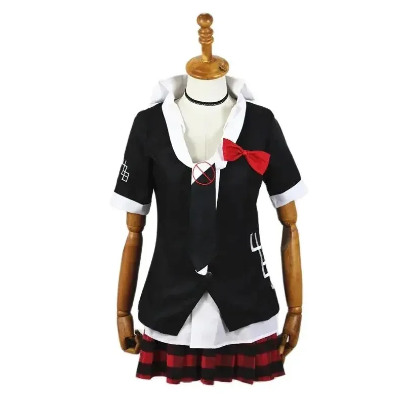 Anime jogo danganronpa cosplay traje enoshima junko uniforme café trabalho roupas saia curta monokuma headwear duplo rabo de cavalo peruca