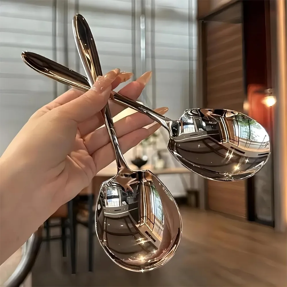 5PCS Funny Dry Rice Person Stainless Steel Dish Spoon, Restaurant Soup Spoon, Shared Spoon, Student Dormitory Long Handled Spoon