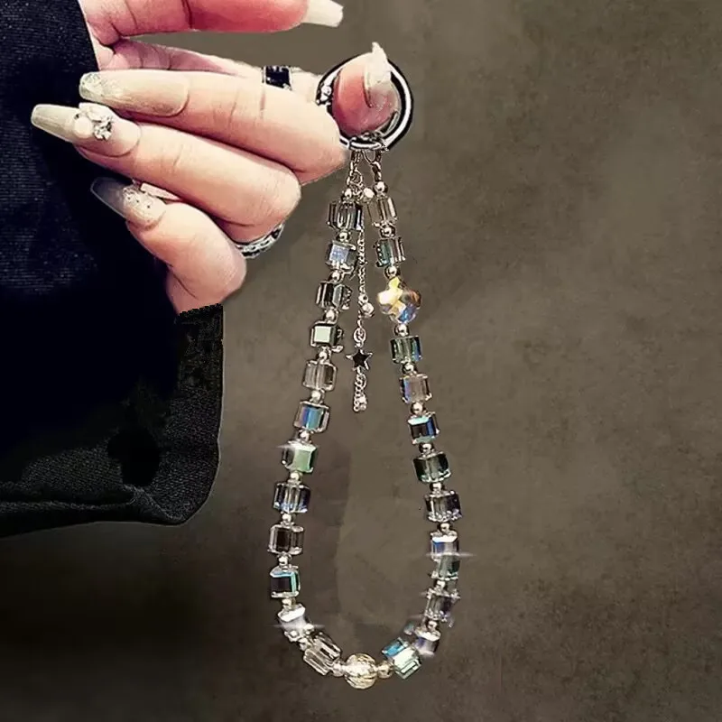 Luxury Crystal Handmade Bead Phone Lanyard Hand-Held XYun Wrist Short Hanging Rope With Clip For Phone Case Key Bag Pendant