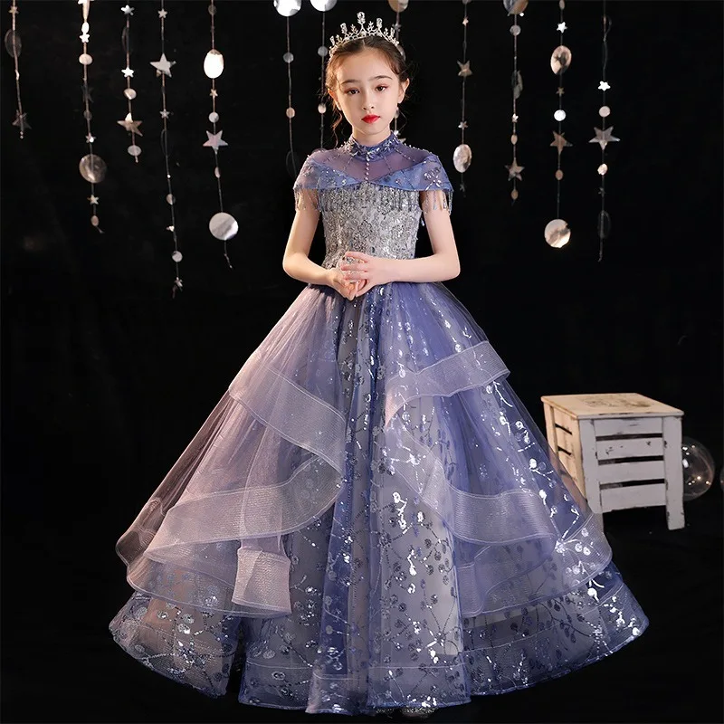 Girls Puffy Tulle Princess Party Dress Flower Girl Piano Performance Evening Party Host Wedding Pageant Gown Children  Birthday