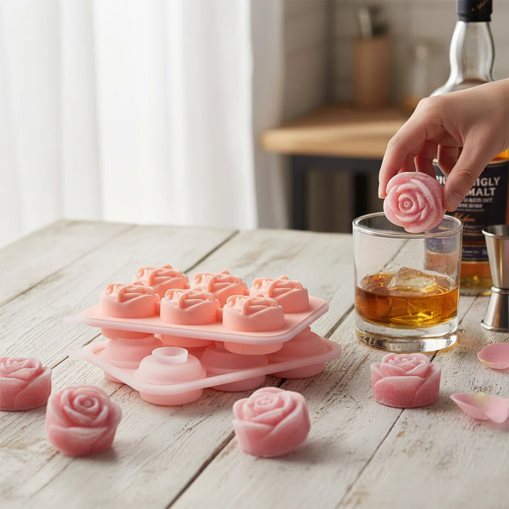 

Food Grade Silicone Ice Mold 6-Cavity With Snap Lid Leak Proof Design For Whiskey And Drinks Decoration