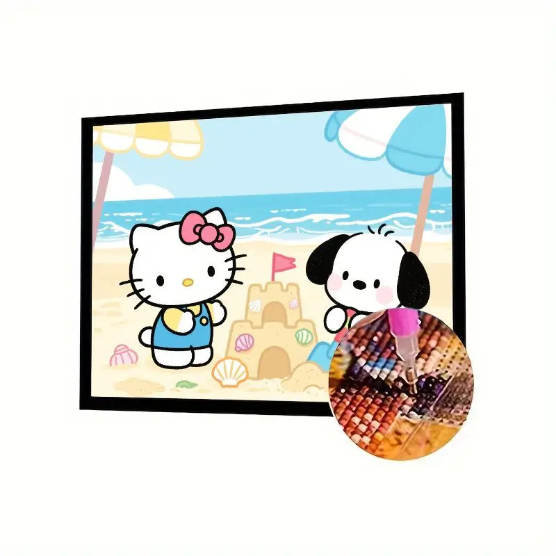 

1 шт. полный дрель 5D алмазная живопись - милый мультфильм Sanrio Hello Kitty & Pochacco в пляжном здании Sandcastle DIY Diamond