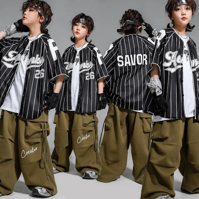 Jungen Kpop Kleidung Jazz Dance Kostüm Gestreiften Leistung Anzug Hip Hop Modern Dance Outfit Teenager Bühne Tragen Mode Kleidung