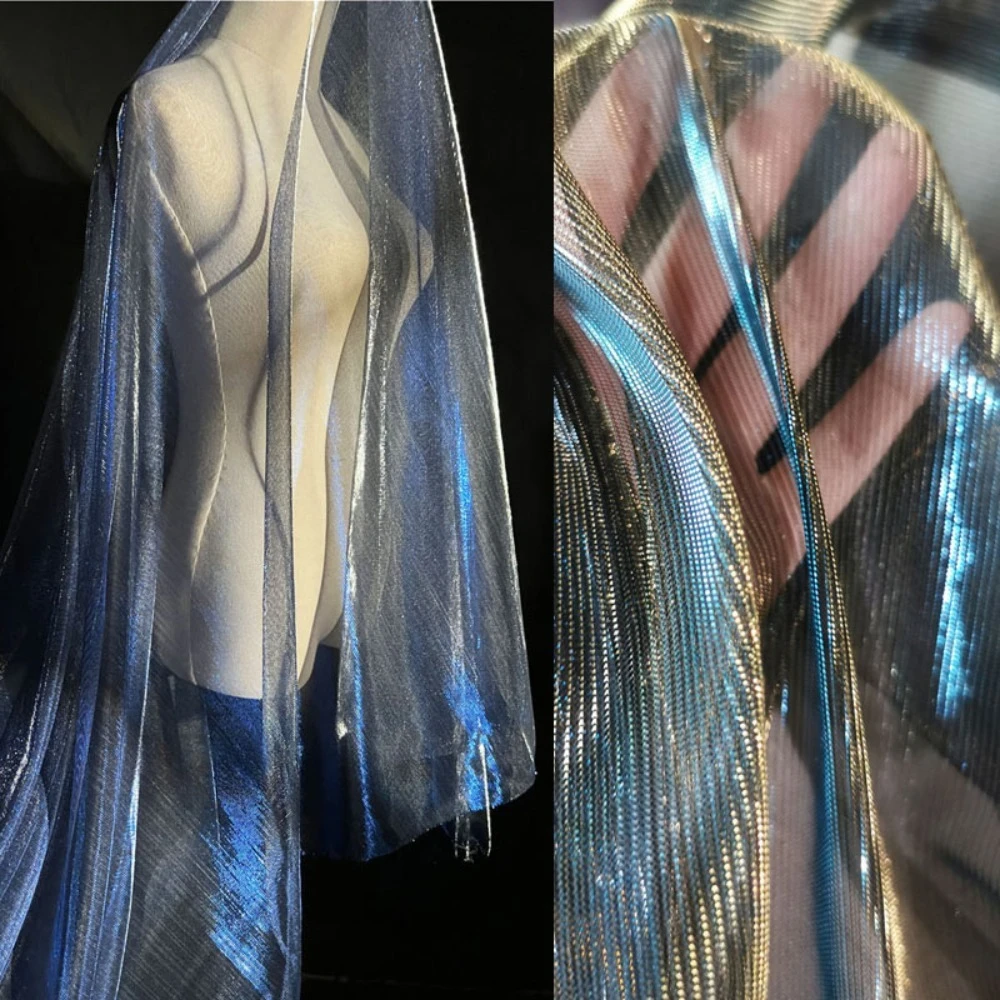 

Color-Changing Laser Iridescent Mesh Fabric Hollow-Out Textured Net Evening Dress Designer Material