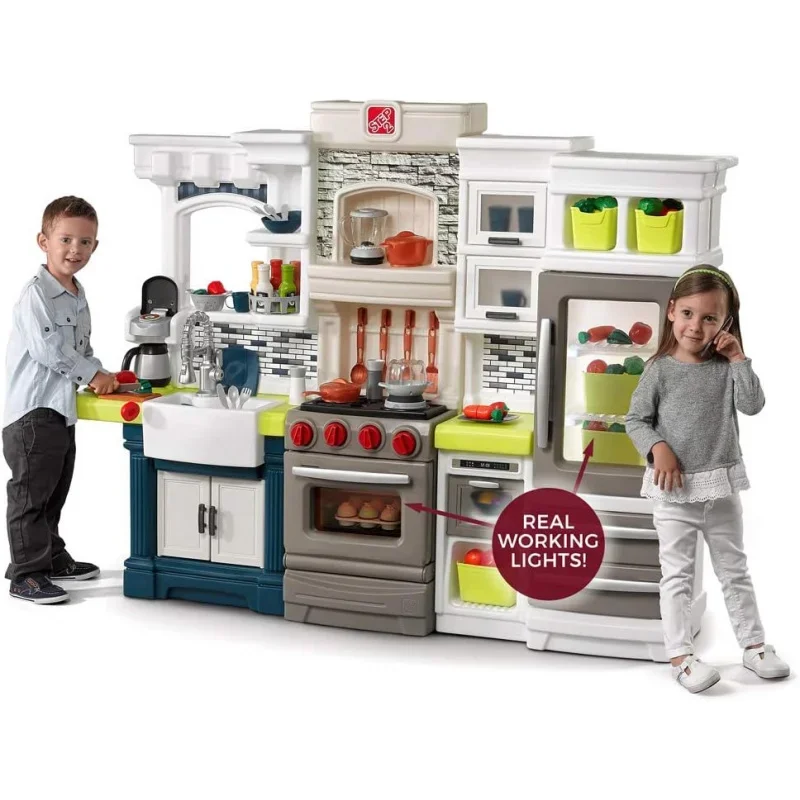 Elegant Edge Kids Kitchen Playset, Indoor/Outdoor Kitchenette, Interactive Play with Lights and Sounds, Made of Durable Plastic,