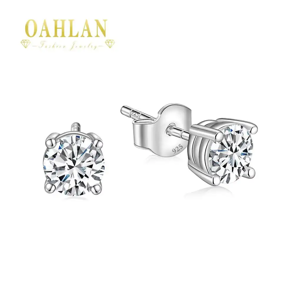 OAHLAN Luxury Jewelry 0.5ct Moissanite Diamond Round Cut Hypoallergenic S925 Sterling Silver Stud Earrings for Women Wedding