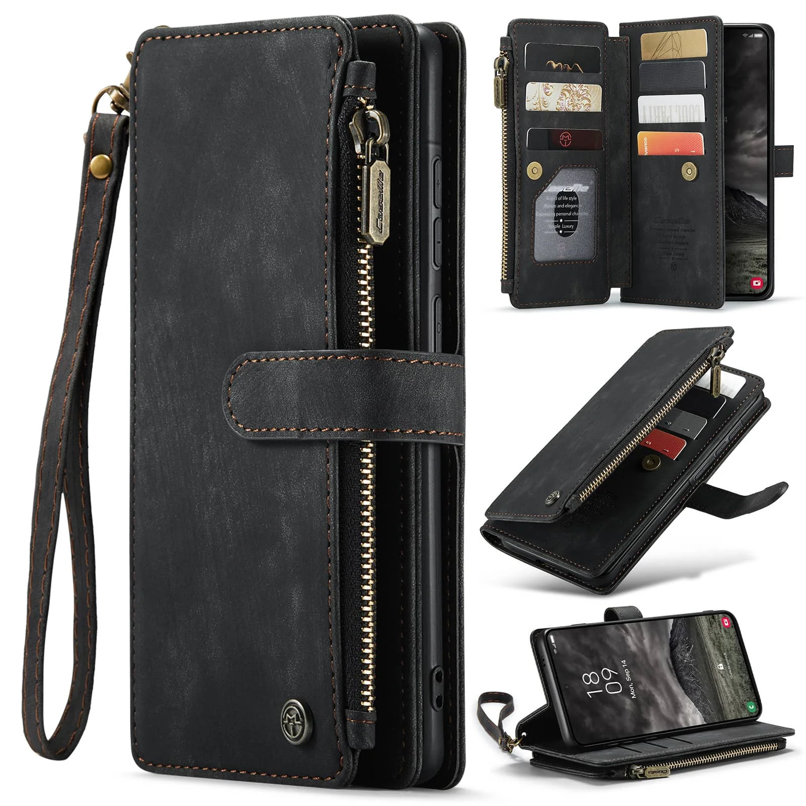 

For Samsung Galaxy A37 A57 Case,Wallet Case for Women Men, Durable PU Leather Magnetic Flip Strap Wristlet Zipper Card Holder