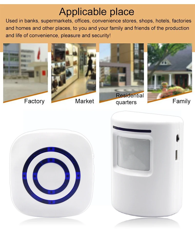 

Home Wireless Doorbell 433Mhz Smart Doorbell 200 Meters Long Distance 35 Song 4 Level Volume Door Chime Security Alarm Door Bell