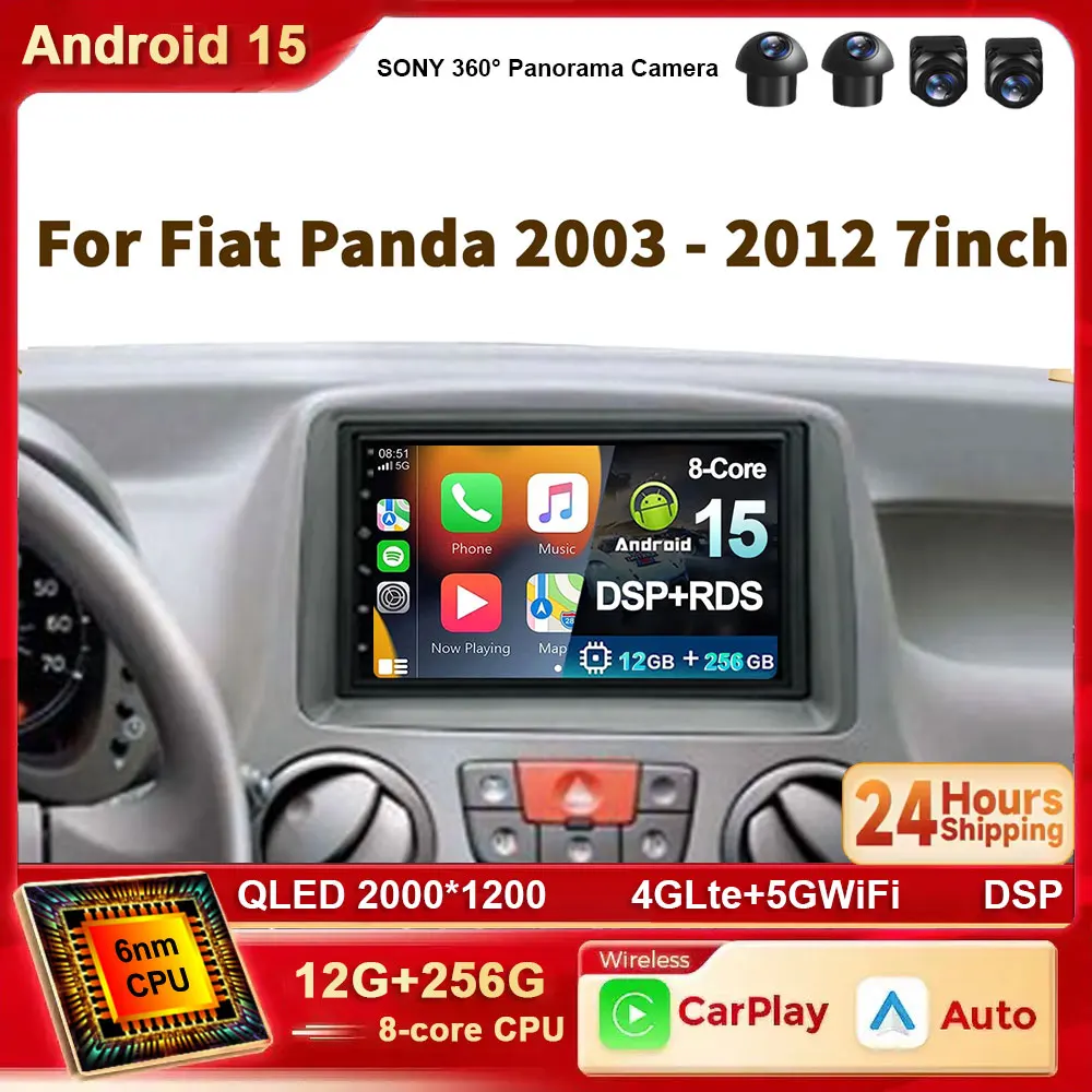 

7 Inch Android 15 For FIAT Panda 2003 -2012 Car Radio Multimedia Player Head Unit with Frame Wifi GPS Navigation Stereo Autoradi