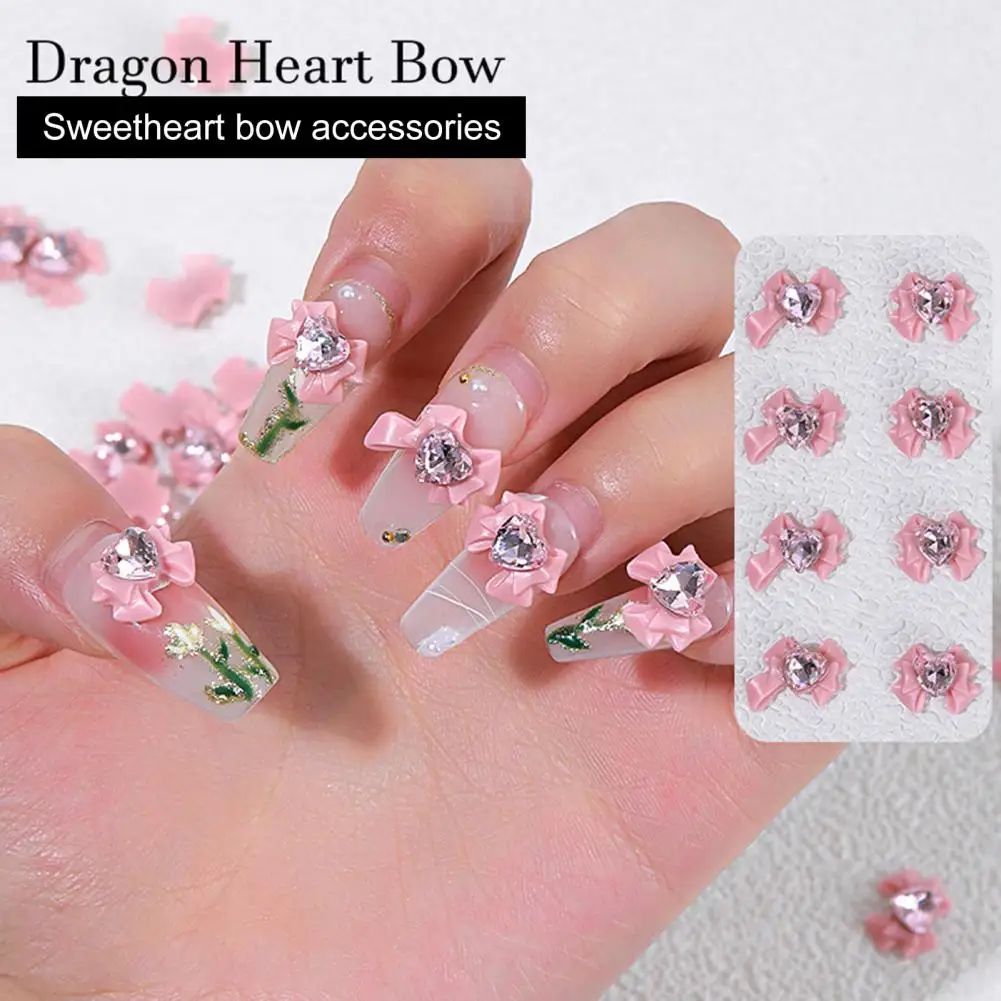 Diy Nail Art Shiny Heart Inlay 40pcs Pink Bow 3d Nail Charms for Diy Craft Project Jewelry Accessories Phone Case Ornaments