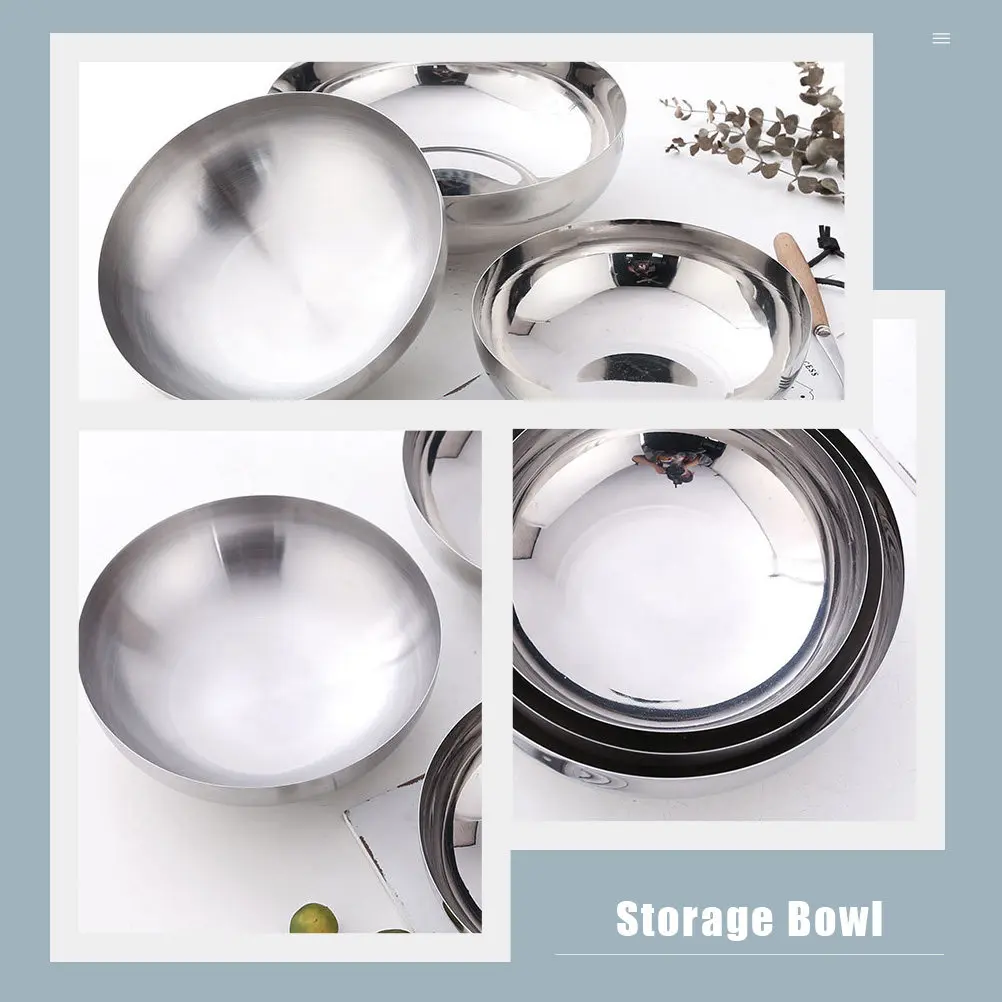 

1Pcs Stainless Steel Salad Bowl Silver Creative Design Home Kitchen Food Serving Multi-Purpose Fruit Soup Noodle Bowl