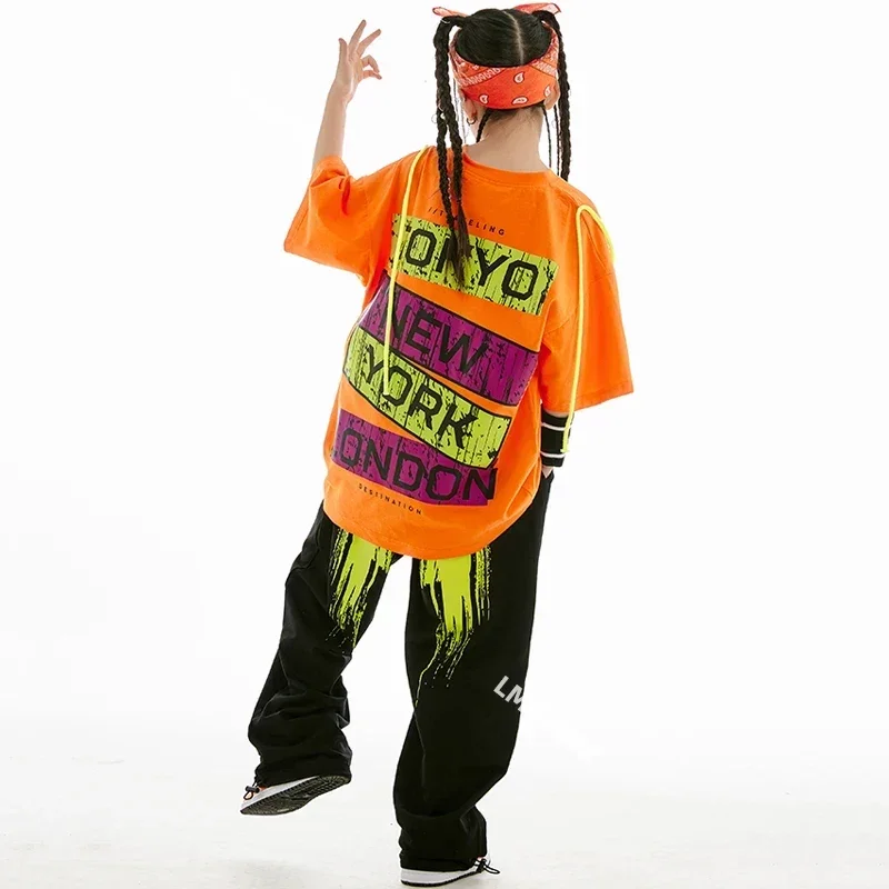 Ropa de Hip Hop Kpop para niños, Tops de manga corta, pantalones sueltos, disfraz de actuación de baile moderno, ropa de baile de Jazz para niñas