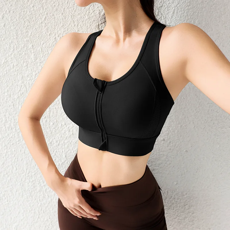 Premium Antibacterial Sports Bra for Women, Zip-Front Removable-Pads High-Support Yoga Vest, Shockproof Running Gym Tank