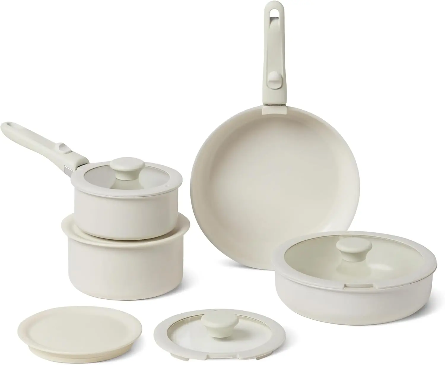 11-Piece Stackable Ceramic Nonstick Cookware Set with Detachable Handles, All Cooktop and Oven Safe, Dishwasher Safe
