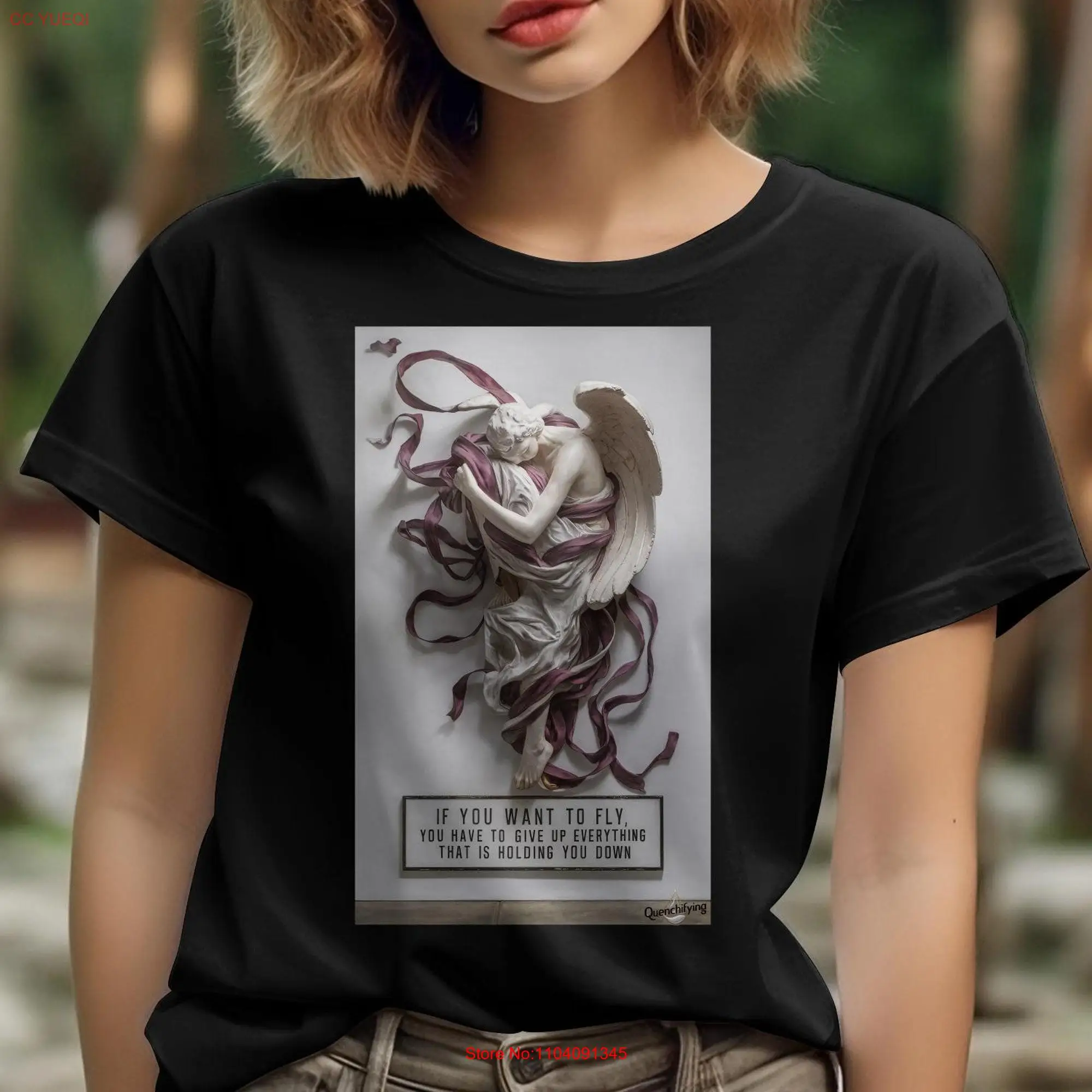 Футболка с мотивирующей цитатой с изображением статуи Ангела, если вы хотите лететь, сдайте всё и удерживайте уникальный художественный дизайн
