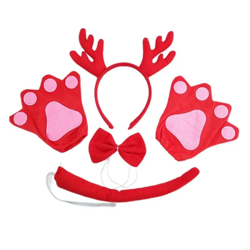 H58E 4PCS Halloween Dragon Costumes Set, Dragon Headband Tail Gloves and Bowtie Halloween Dress Up Set for Kid Adult Birthday